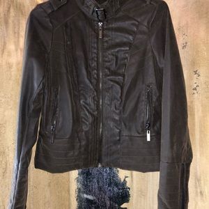 Brown leather jacket.